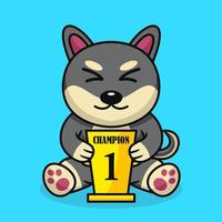 Vector illustration of premium cute dog carrying the 1st place trophy