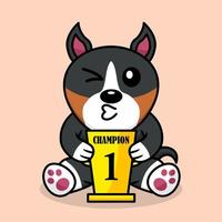 Vector illustration of premium cute dog carrying the 1st place trophy