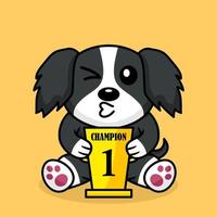 Vector illustration of premium cute dog carrying the 1st place trophy