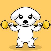 ilustración vectorial de perro lindo premium haciendo deporte levantando oro vector