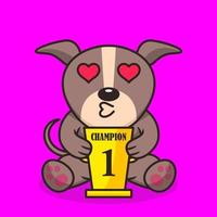 Vector illustration of premium cute dog carrying the 1st place trophy