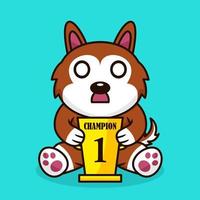 Vector illustration of premium cute dog carrying the 1st place trophy