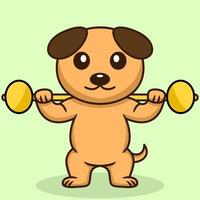 Vector illustration of premium cute dog doing sport lifting gold