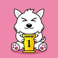 ilustración vectorial de un perro lindo premium que lleva el trofeo del 1er lugar vector