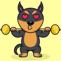 Vector illustration of premium cute dog doing sport lifting gold