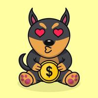 Vector illustration of premium cute dog holding gold coin