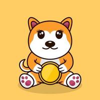 Vector illustration of premium cute dog holding gold coin