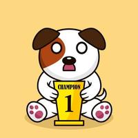 ilustración vectorial de un perro lindo premium que lleva el trofeo del 1er lugar vector