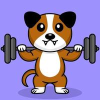 Vector illustration of premium cute dog doing weightlifting