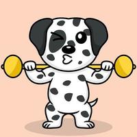 Vector illustration of premium cute dog doing sport lifting gold