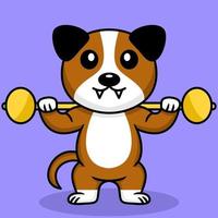 Vector illustration of premium cute dog doing sport lifting gold