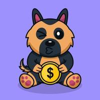 Vector illustration of premium cute dog holding gold coin