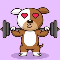 Vector illustration of premium cute dog doing weightlifting