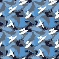 Dog surfing camouflage seamless repeat pattern vector