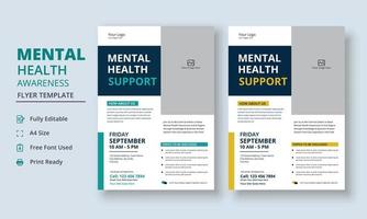 plantilla de folleto de concientización sobre salud mental, plantilla de folleto de apoyo a la salud mental, folleto de grupo de apoyo y diseño de plantilla de folleto de póster vector