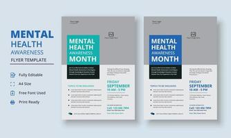 plantilla de folleto de concientización sobre salud mental, plantilla de folleto de apoyo a la salud mental, folleto de grupo de apoyo y diseño de plantilla de folleto de póster vector