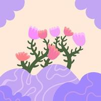 Summer Bush Landscape Plant and Flower Illustration vector