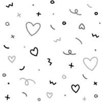 Cute Abstract Confetti Sprinkle Sparkle Shine Shape Form Small Polkadot dot Line Outline Mini Heart Abstract Black White Grey BW Seamless Pattern White Background vector