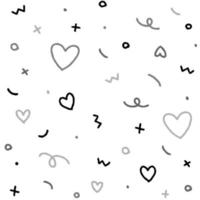 Cute Abstract Confetti Sprinkle Sparkle Shine Shape Form Small Polkadot dot Line Outline Mini Heart Abstract Black White Grey BW Seamless Pattern White Background vector