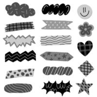 Sticky Note Washi Tape Post it Word Speech Comic Bubble Torn Abstract Form Pattern Paper Sticker Shadow Magnet Japanese Paper Black Grey Abstract Pattern Scrapbook Vector Card Note set Illustration