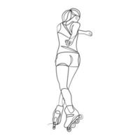 Continuous line drawing of girl on rollers vector