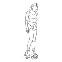 Continuous line drawing of girl on rollers vector