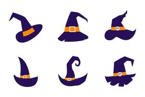 conjunto de sombreros de bruja para halloween. elementos y objetos de halloween para proyectos de diseño. vector