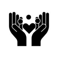 People icon with heart and hand. icon related to diversity, togetherness. Glyph icon style, solid. Simple design editable vector