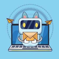 Cute Robot Hold Envelope. Mailing Robot Concept Background vector