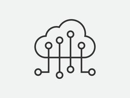 Technology icon vector cloud computing connection. Big data global server. Line design symbol.