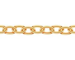 Golden chain seamless texture. Realistic gold chains link isolated on white background. Jewelry chainlet  three dimensional design element. vector