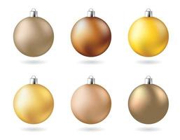 Matt color yellow gold new years party balls set vector