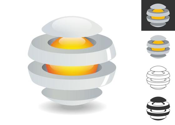 Three dimensional logo, divided sphere with a core. Modern technology design. Vector illustration.