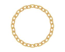 Realistic gold circle frame chain texture. Golden round chains link isolated on white background. Jewelry chainlet three dimensional design element. vector