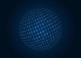 Digital binary code sphere. Blue background. Vector illustration.