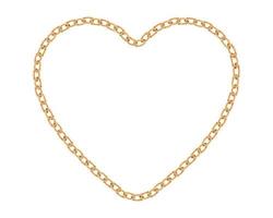 Realistic golden chain texture. Gold chains link heart isolated on white background. Love symbol jewelry chainlet three dimensional design element. vector