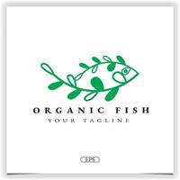 logotipo de hoja de pescado orgánico plantilla elegante premium vector eps 10