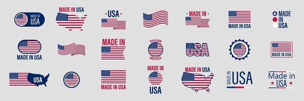 hecho en insignias de estados unidos. colección de emblemas de productos americanos. vector