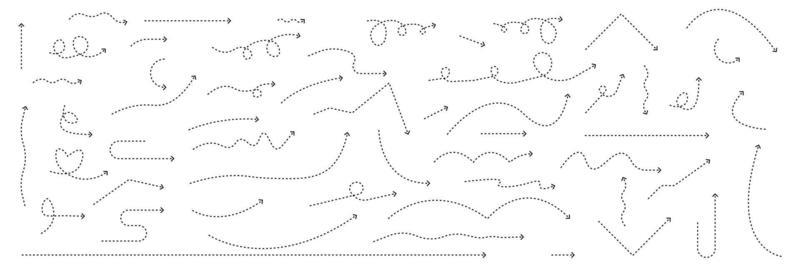 Dashed arrow set. Hand drawn doodle style. Vector illustration