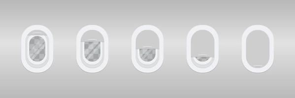 Airplane windows closed and open. Vector illustration