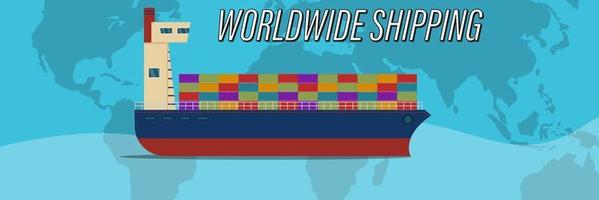 Delivery sea freight cargo ships. Worldwide ship. Containers vector illustration