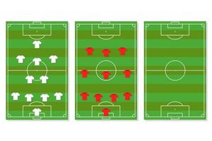 Starting lineup football stadium. The first team in white and The second team red shirts. Vector illustration