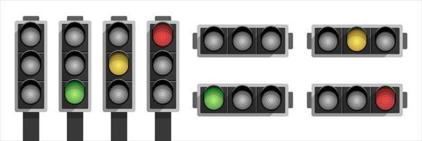 colección de semáforos. de color verde, amarillo y rojo. posición horizontal y vertical vector