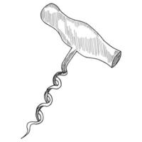 A corkscrew highlighted on a white background. Vector illustration hand-drawn in vintage style