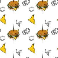 An endless pattern with elements of fast food on a transparent background. Lifestyle. Day of food vector