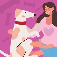 woman playing with her dog vector