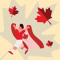 boy holds canada flag vector