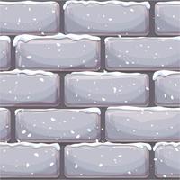 Brick wall with snow, stone bricks, rock surface in cartoon style, winter seamless background. Ui game asset, pavement or road. Textured and detailed. Vector illustration