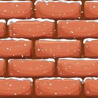 Brick wall with snow, stone bricks, rock surface in cartoon style, winter seamless background. Ui game asset, pavement or road. Textured and detailed. Vector illustration