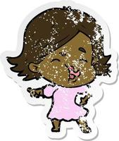 distressed sticker of a cartoon girl pulling face vector